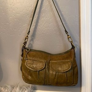 Vtg fossil hobo crossbody purse bag leather olive